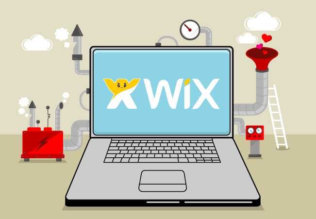 illustration avec un ordinateur portable avec le logo wix sur le bureau